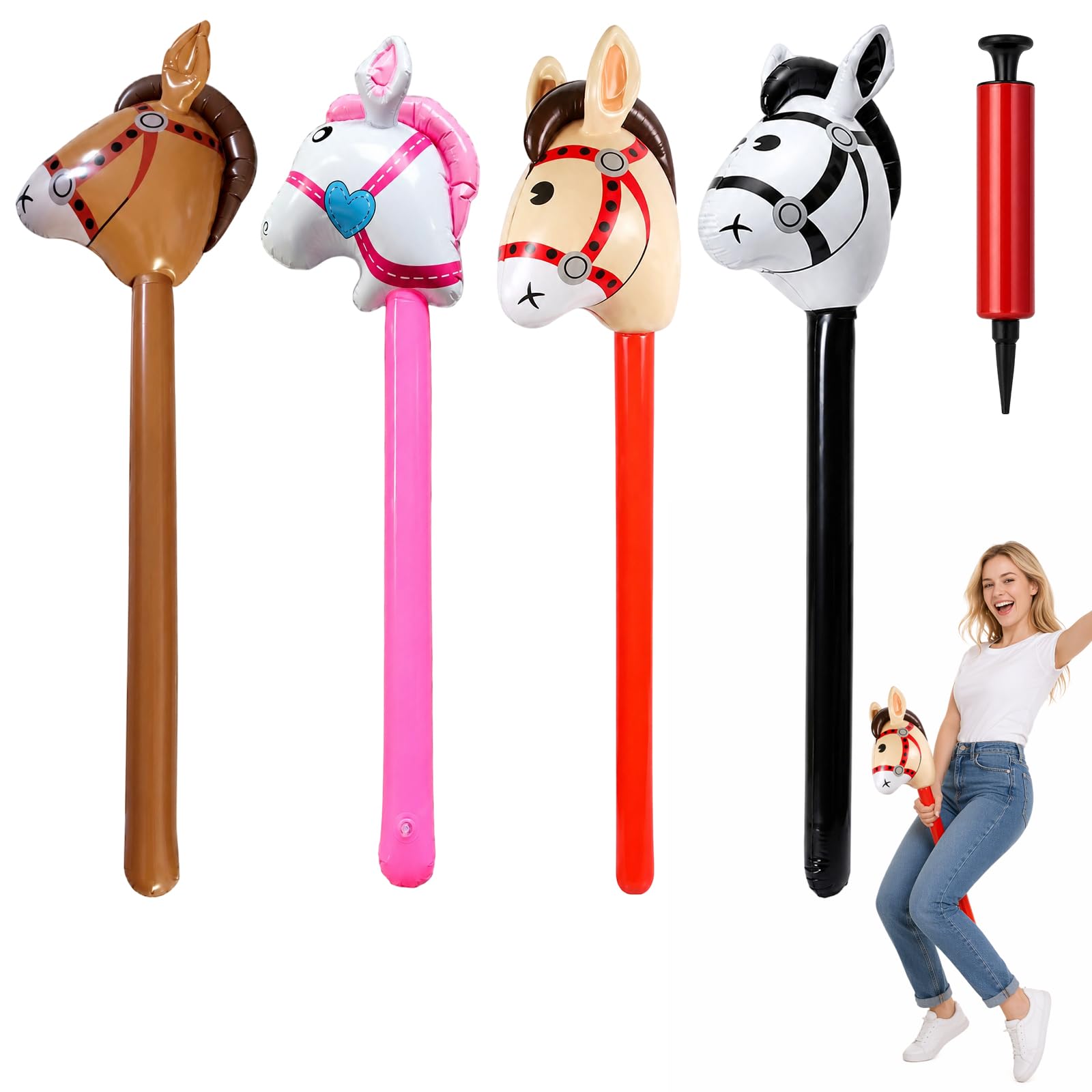 5-Piece Inflatable Horse with Hand Pump, Horse Party Decorations and Inflatable Props, Suitable for Festivals and Themed Events
