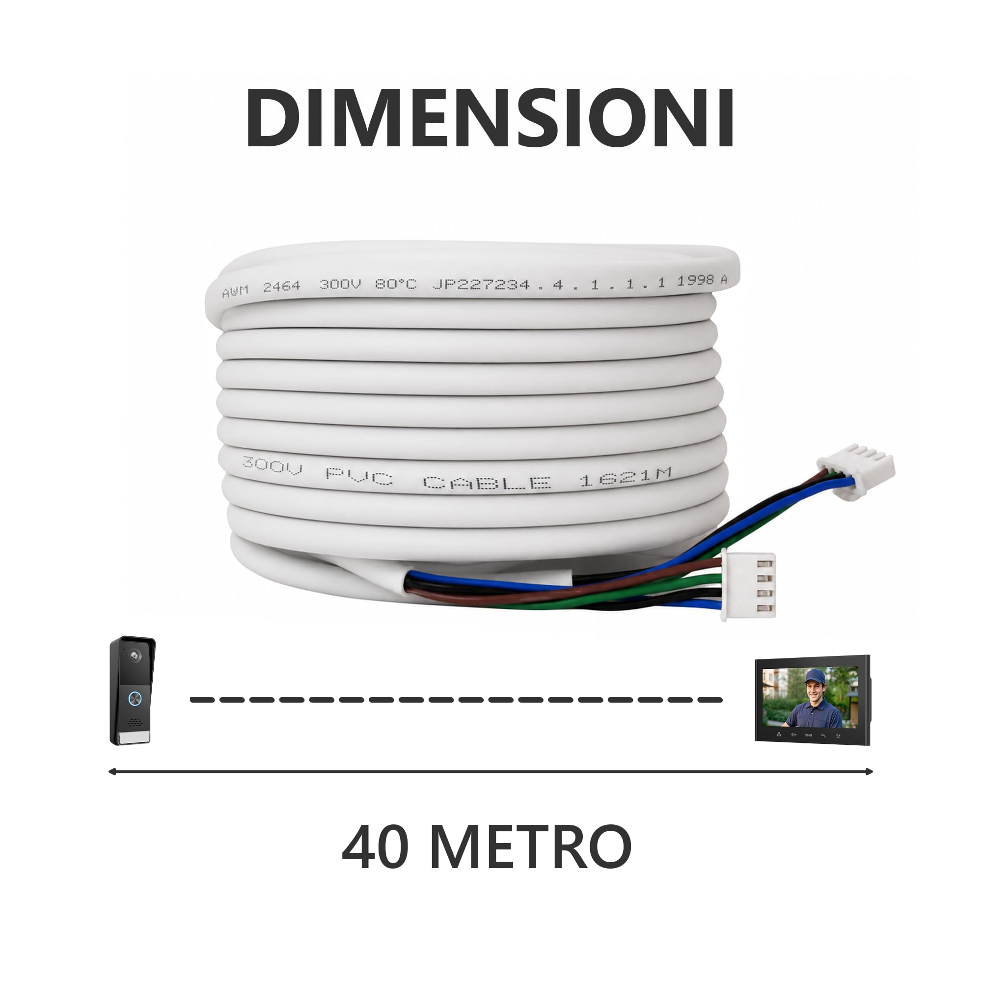 ELRO DVW40 Cavo Citofonico a 4 Fili da 40 Metri – Con Connettori Inclusi – Compatibile con ELRO DV700 e Serie DV4000
