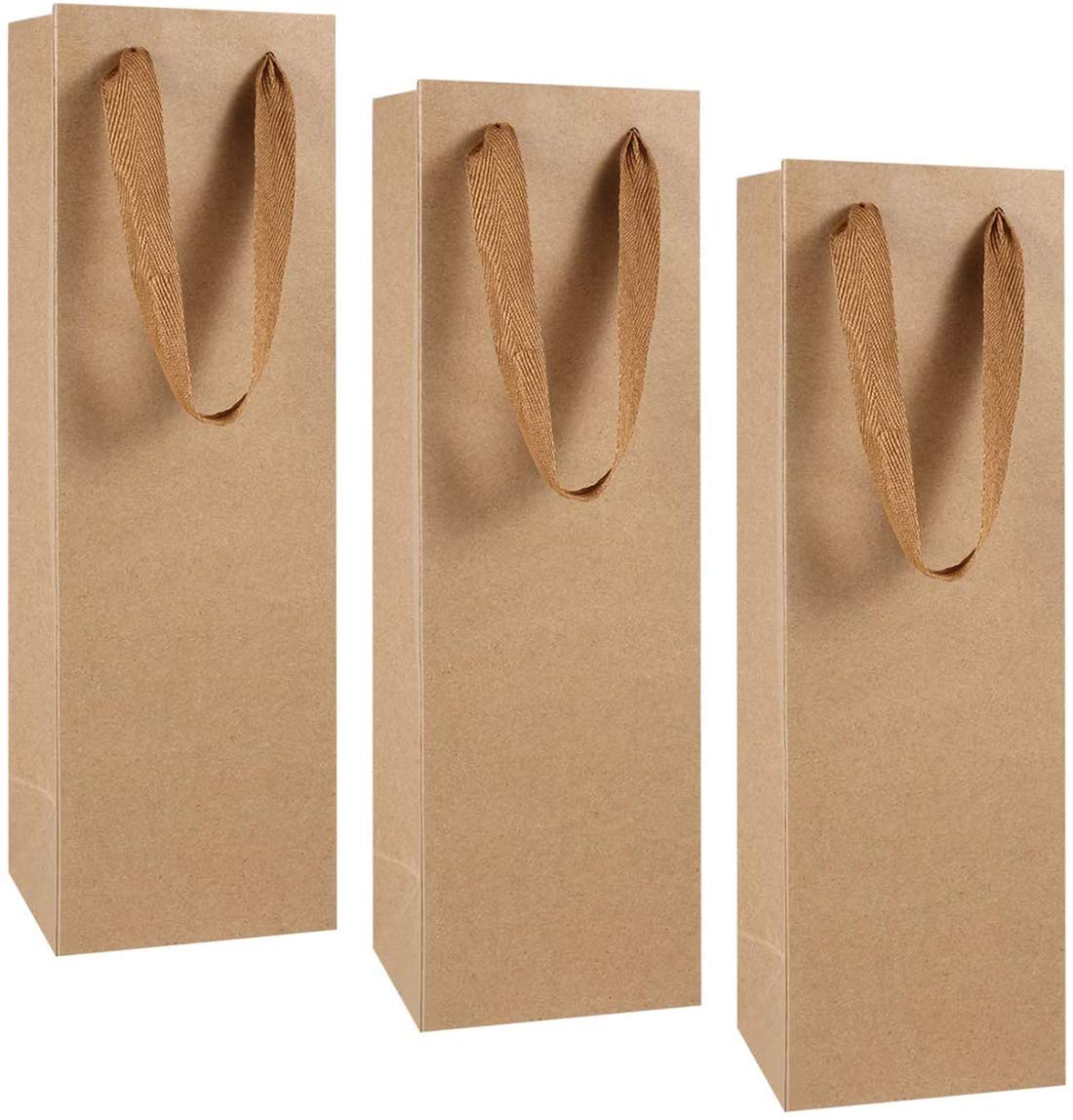 Excefore Paper Wine Bags, 12 Pcs Wine Gift Bags with Handles, Single Bottle Paper Wine Bag Bulk for Christmas, Party, Shopping, Retail Merchandise