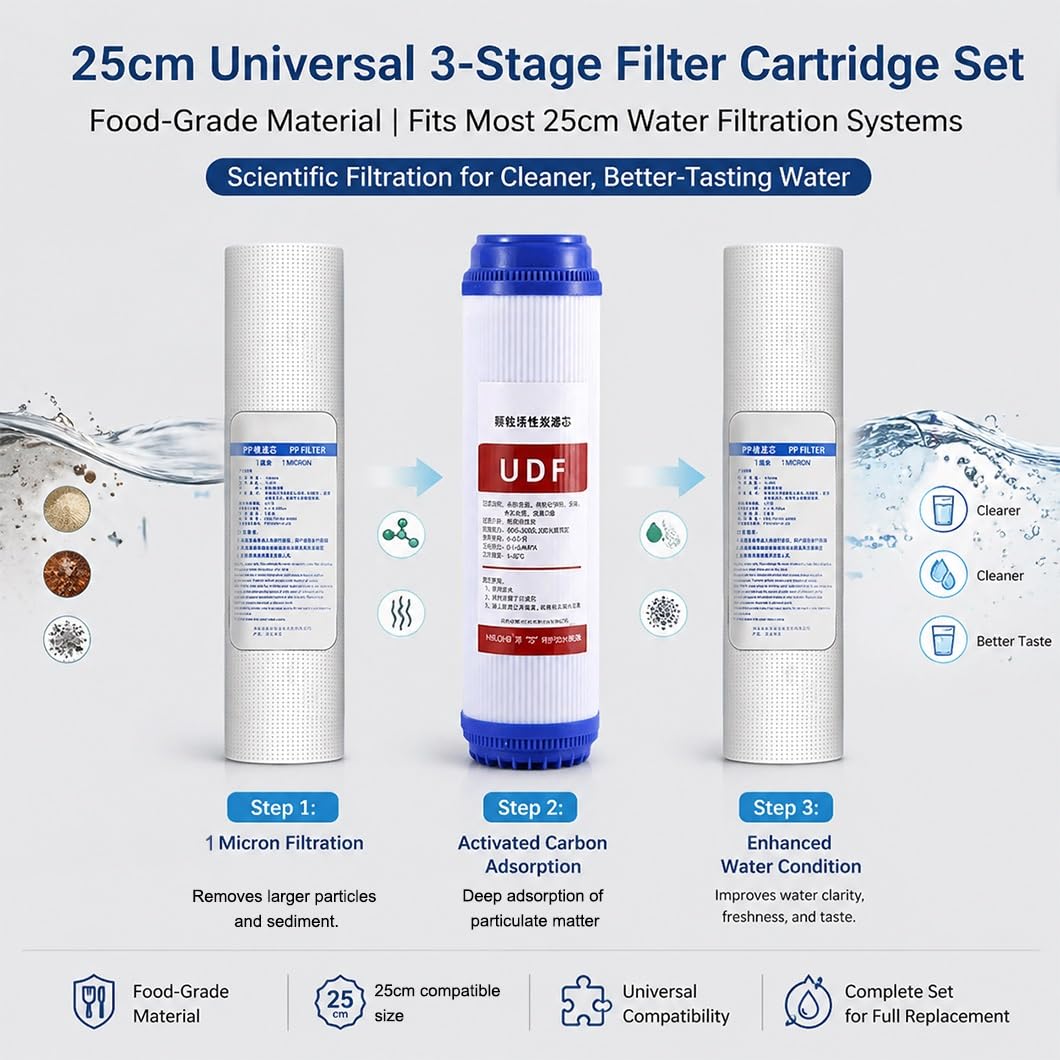 2 Kit di Ricambio a 3 stadi da 10 Pollici, Include 4 filtri a sedimenti PP e 2 cartucce UDF, per sistemi di purificazione Acqua sottolavello e centrali