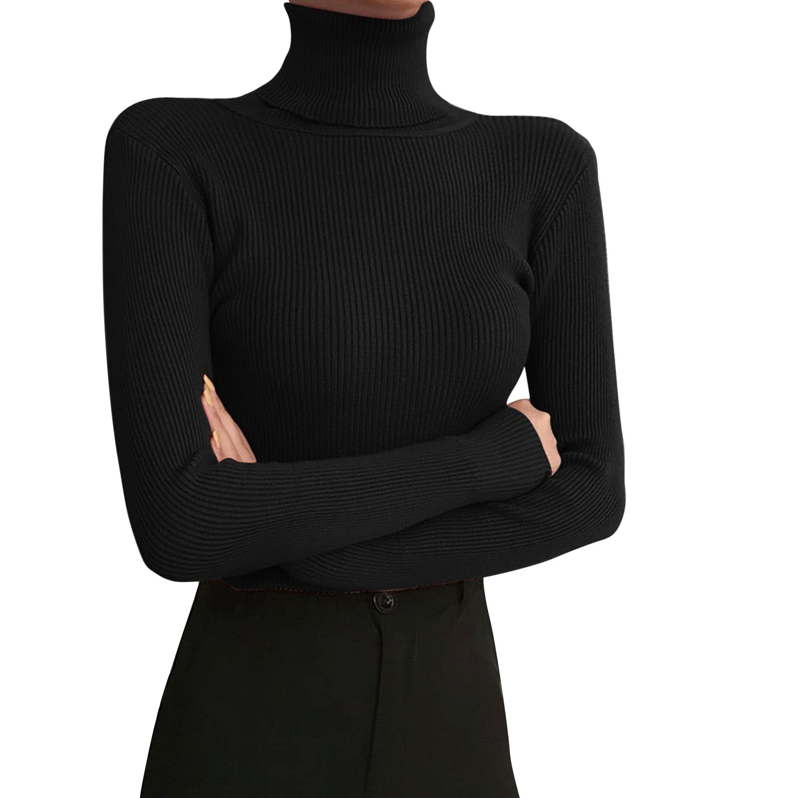 Womens Sweaters Turtleneck Long Sleeve Pullover Casual Knitted Pullover Warm Cozy Tops Fall Winter Clothes