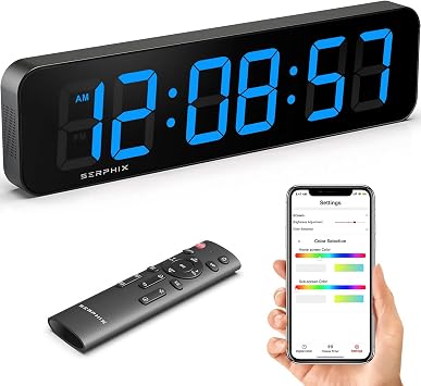 15.2" Large Digital Wall Clock with App & Remote Control, Customizable RGB Colors, 10 Alarms, Stopwatch, Countdown, Timer Clock for Home Gym Living Room Office Garage Decor