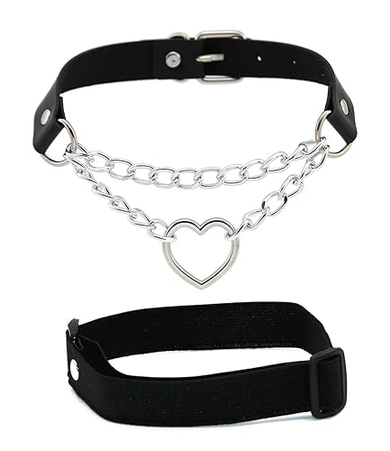 Outman Adjustable Faux Leather Punk Choker Necklaces Goth Collar Necklaces for Women - Black with heart