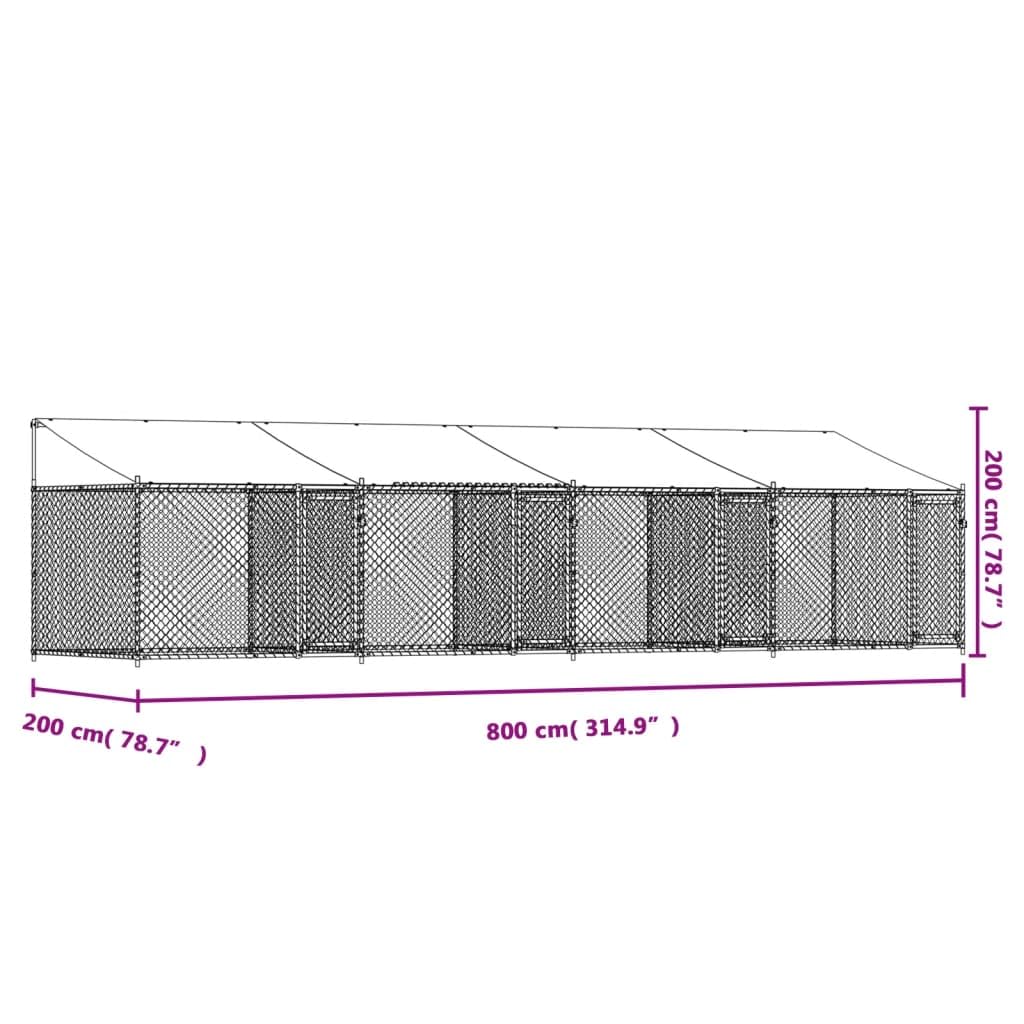 IKAYAA Recinto per Cani da Esterno Box per Cani da Esterno Cuccia Cane Esterno Gabbia Cani con Tetto e Porte Acciaio Zincato-8 x 2 x 2 m/3 uscite