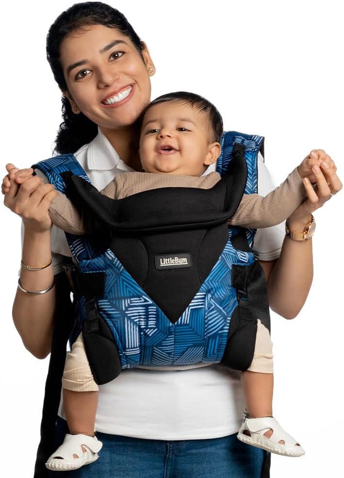 LITTLEBUM Cold Waves Shoulder Baby Carrier | Lightweight, Breathable, Adjustable And Perfect For Front And Back Carrying | Added Pockets For Convenience, Toddler, Blue, Black