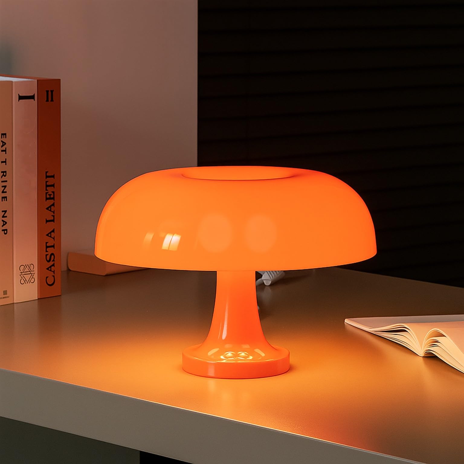 KUXEEY Mushroom Rechargeable Table Lamp โ Orange Touch Cordless Lamp | Wireless Battery Powered 3 Color Light Dimmable Replaceable Battery Cozy Modern Aesthetic Room Decor Bedside Bedroom Living Room