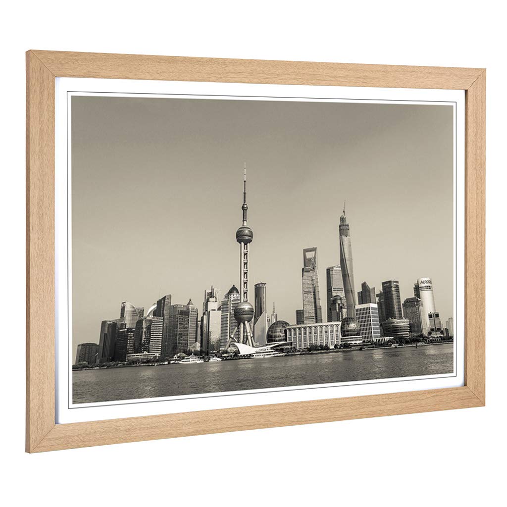 Big Box Art Framed Print of Shanghai China Skyline (4) Design | Wall Art Picture | Home Decor for Kitchen, Living, Dining Room, Bedroom, Hallway, Office, Oak, A2 / 24.5x18 Inch / 62x45cm