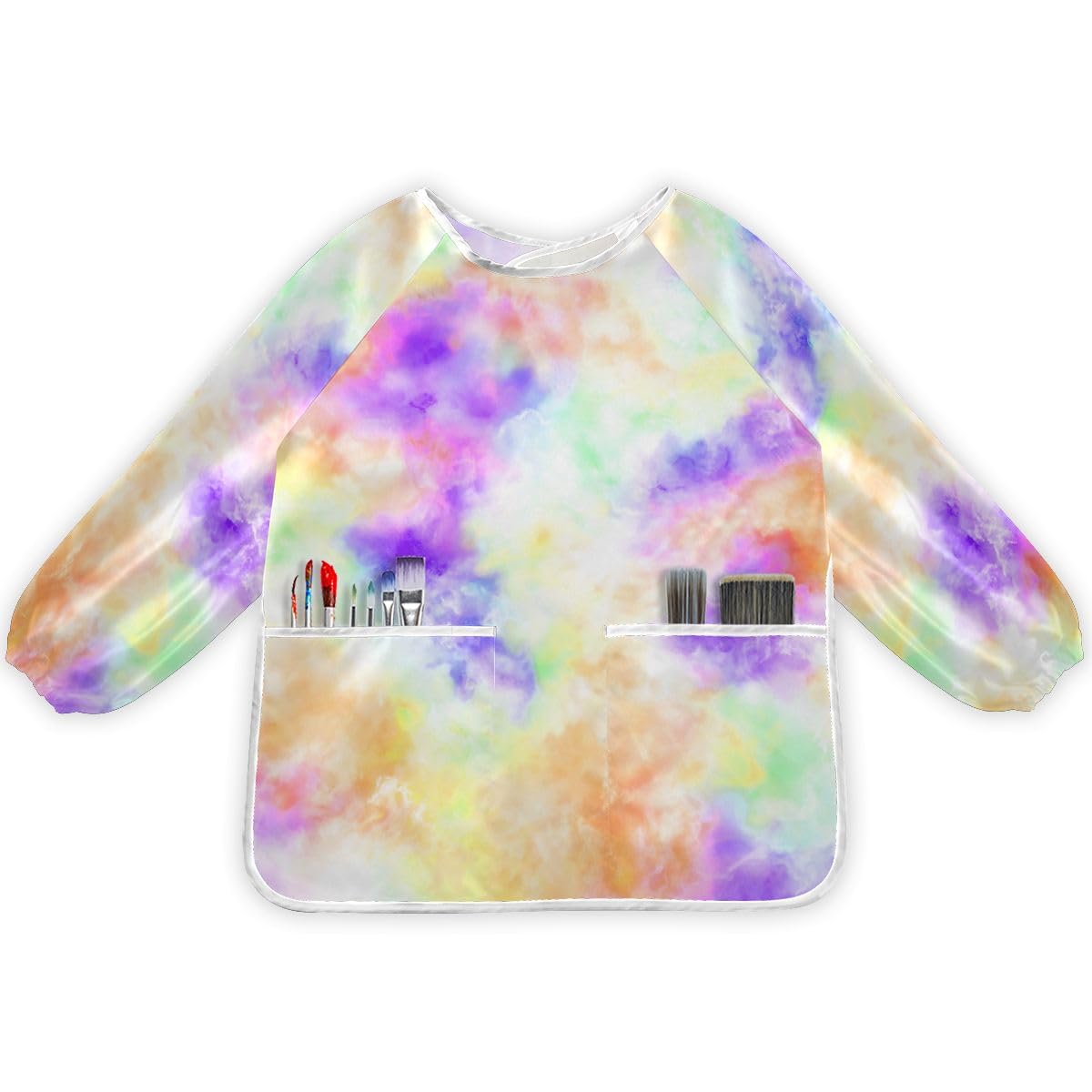 Bolaz Painting Smocks for Kids 2-4 Art Smocks Eating with Pockets Tie Dye Colorful Rainbow Waterproof Long Sleeve