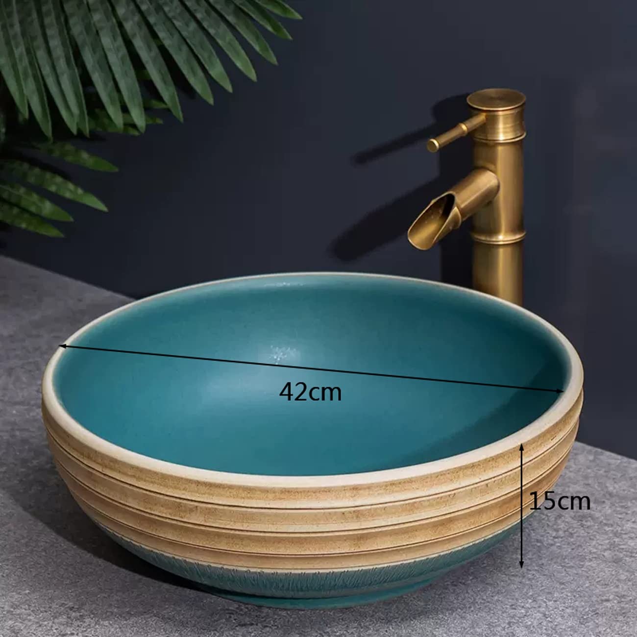 Umywalka Nablatowa, Porcelanowa, Ceramiczna, Z Baterią Bambusową I Odpływem Automatycznym