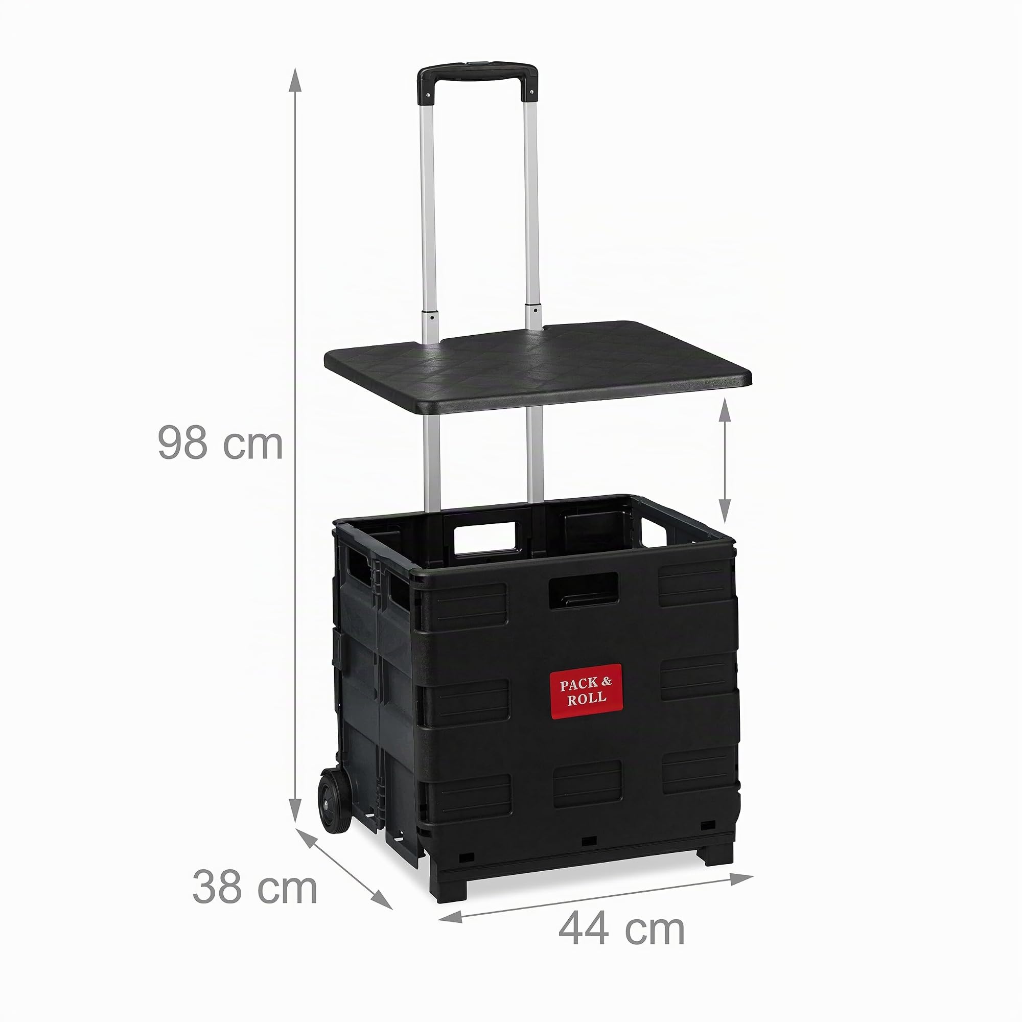 Relaxdays Einkaufstrolley, klappbar, Einkaufskorb mit Rollen, Deckel & Teleskopgriff, bis 35 kg, Rollkiste, schwarz/grau