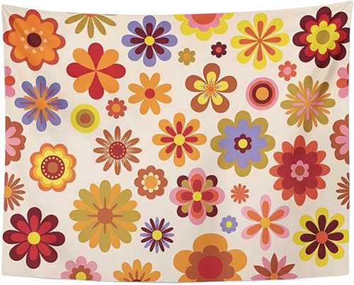 TOMPOP Tapiz verde 1960 flores vintage 60S 70S naranja hippie decoración del hogar colgante de pared para sala de estar, dormitorio, dormitorio, 50