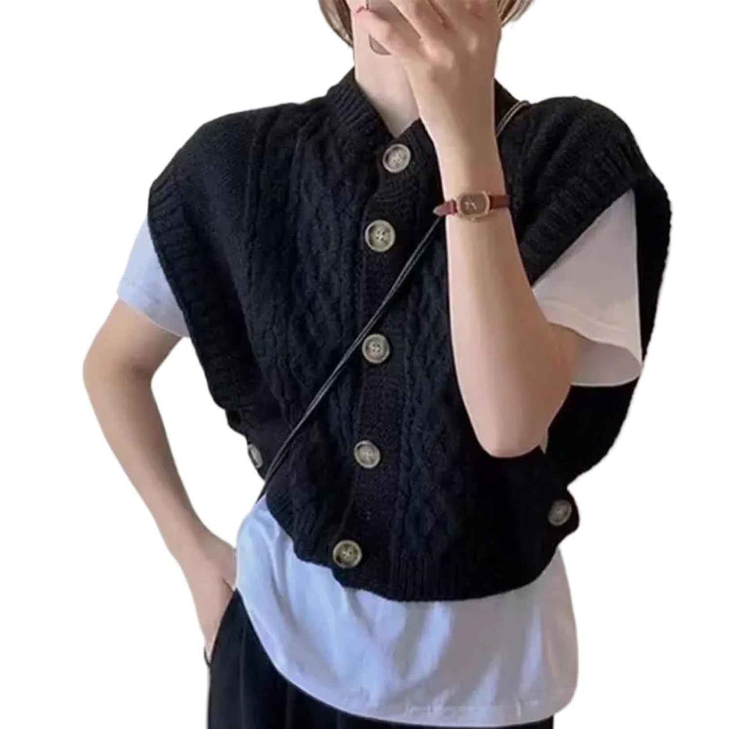 Sleeveless Knit Sweater Vest for Women Old Money Sweaters Button Down Cardigan Vest Y2k Aesthetic Trendy Clothes