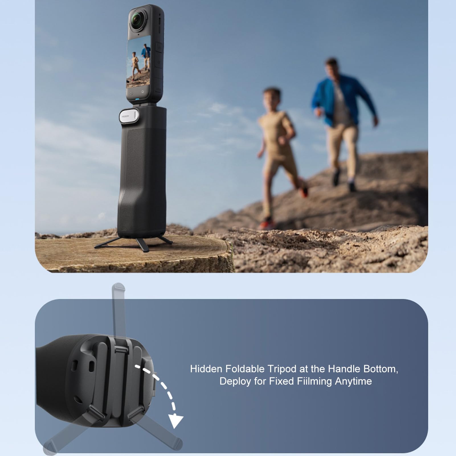Bewinner ‌Poignée D'appareil Photo Pliable 3 en 1 |Poignée Convertible/trépied/étui de Rangement, Charge 500 G, Verrouillage à Double Pression et en Cuir pour Modèles X4/X5