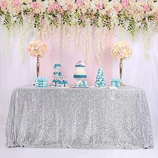 TRLYC Sequin Tablecloth - 90×90 Inch Silver Square Shimmer Table Cover for Party Wedding Home Decoration
