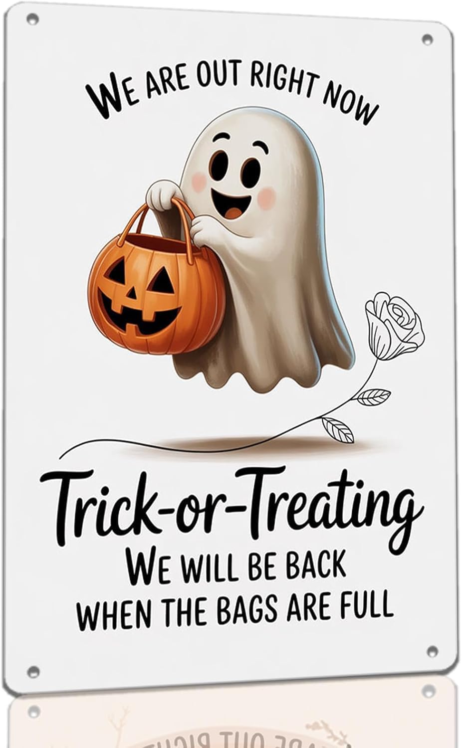 We Are out Right Now Trick or Treating Metal Sign for Homes Home Cafe Porch Front Door Candy Station Schools Community Centers Halloween Events Shops and Parties 8x12 Inch