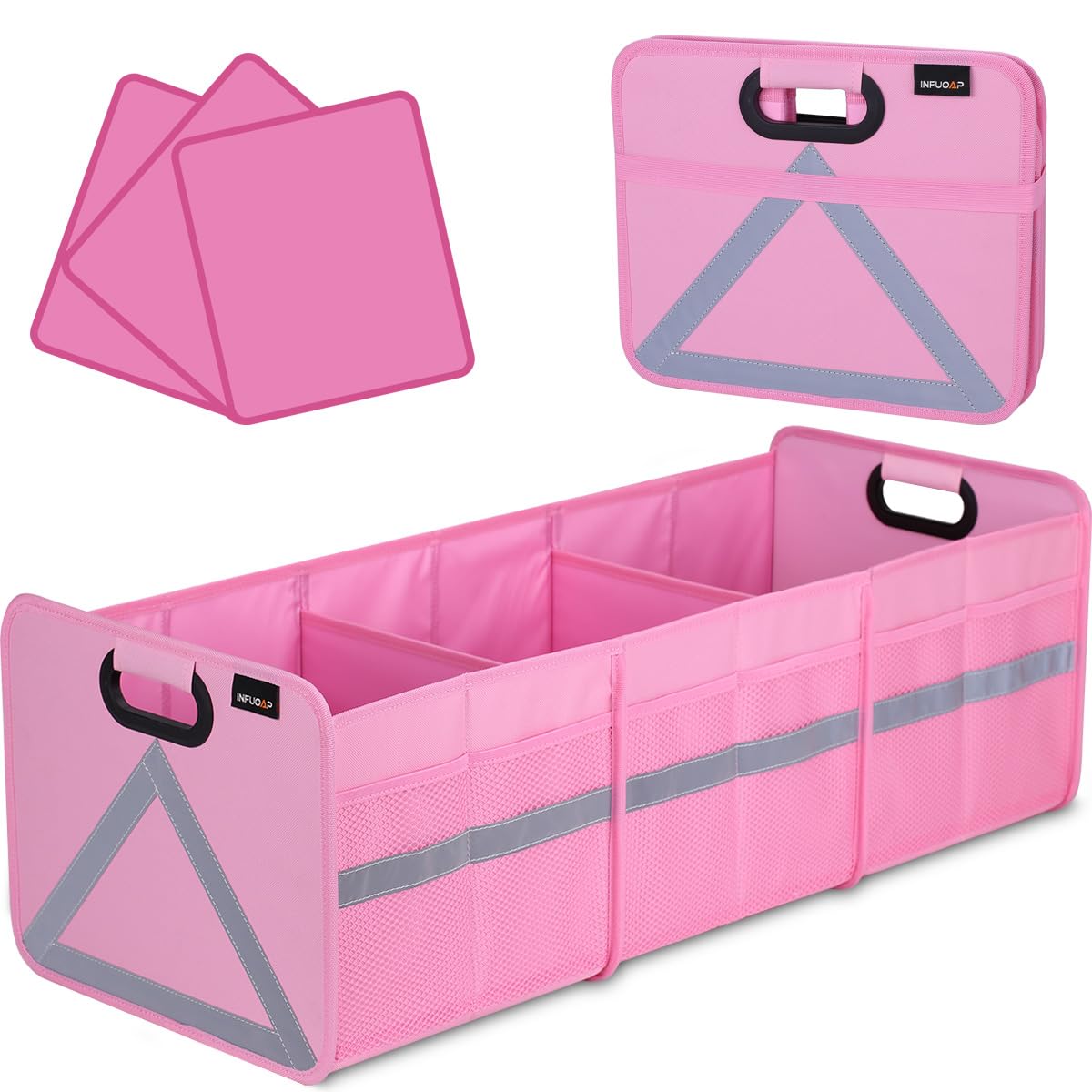 Trunk Organizer for SUV, 65L Large Universal trunk organizers for car with Multi Pockets, Foldable Heavy Duty Collapsible Trunk Storage Organizer with Reflective Stripe