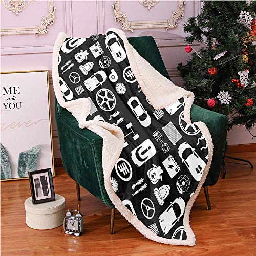 SeptSonne Auto Mechanic Fleece Blanket,Continuous Pattern with Car Part Automobile Service...