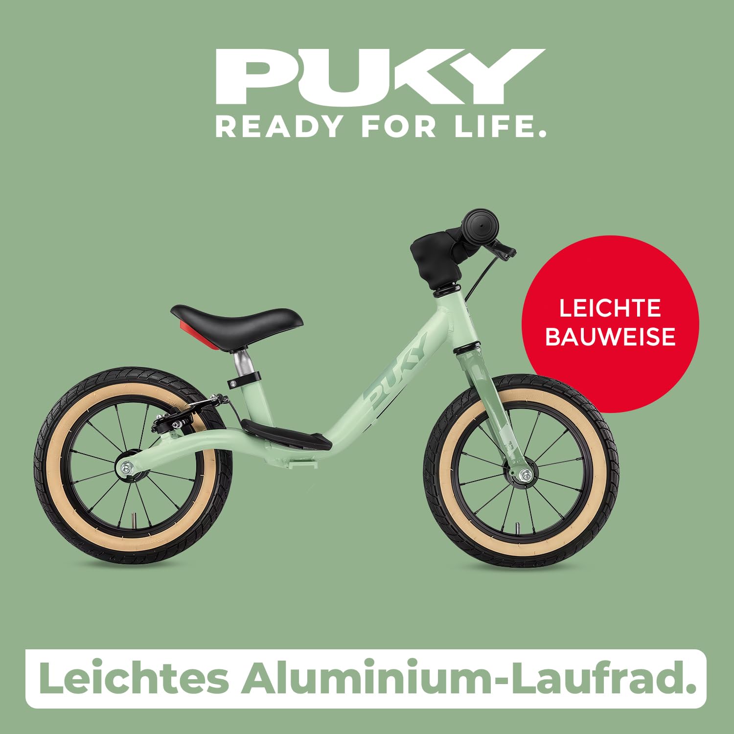PUKY LR Light BR Laufrad Grün | Ultra-Leicht mit 3,60 kg | Sicherheitslenkergriffe & V-Brake | Anpassbarer Laufradsattel | Sportliches Design | Inklusive Seitenständer & Trittbrett | Ab 2 ½ Jahren