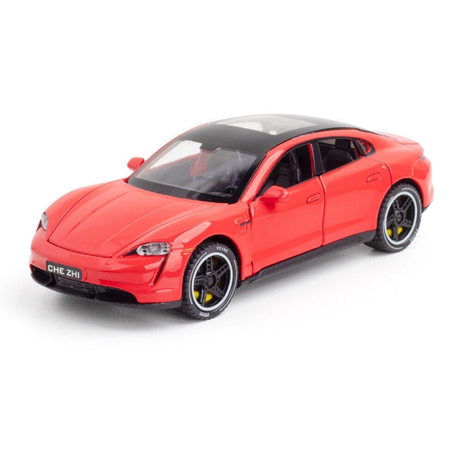 PEZYOX Porsche Taycan 1:32 Scale Exclusive Alloy Metal Pull Back Die-cast Car Model with Sound Light Mini Auto Toy for Kids (Red)