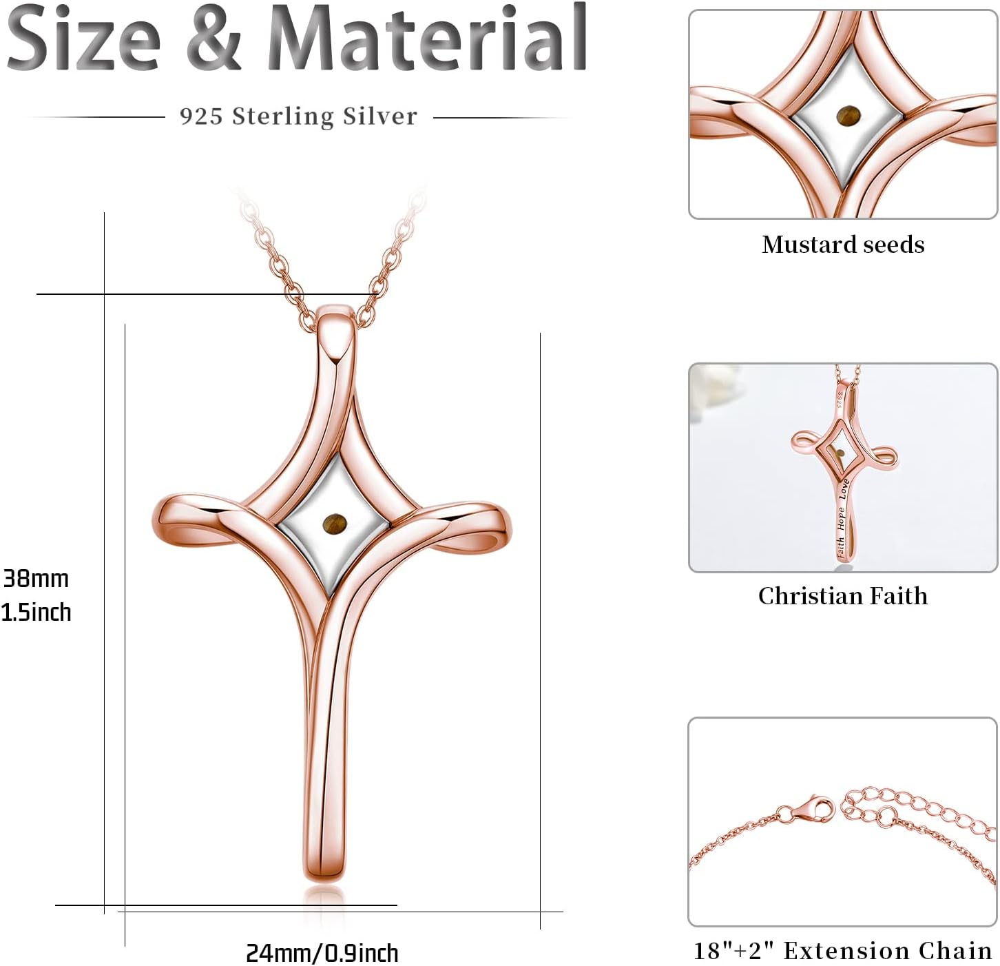 TwoAnts Mustard Seed Cross Necklace 925 Sterling Silver Faith Hope Love Pendant Necklace Inspirational Religious Necklace Christian Jewelry Gift for Women - Image 2