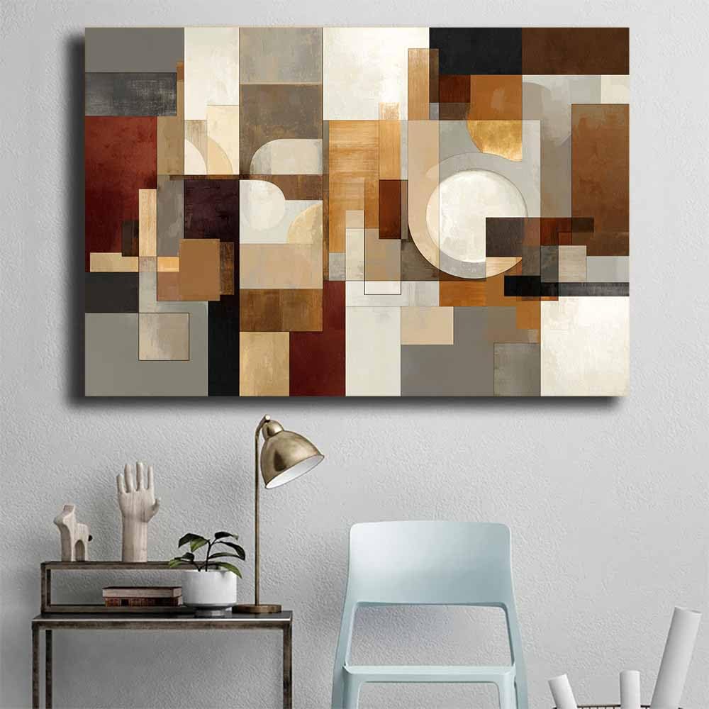 WUFIEA Ogólny abstrakcyjny obraz na płótnie brązowe bloki do salonu sypialni biura dekoracja (khaki104) - 40 x 60 cm oprawiony