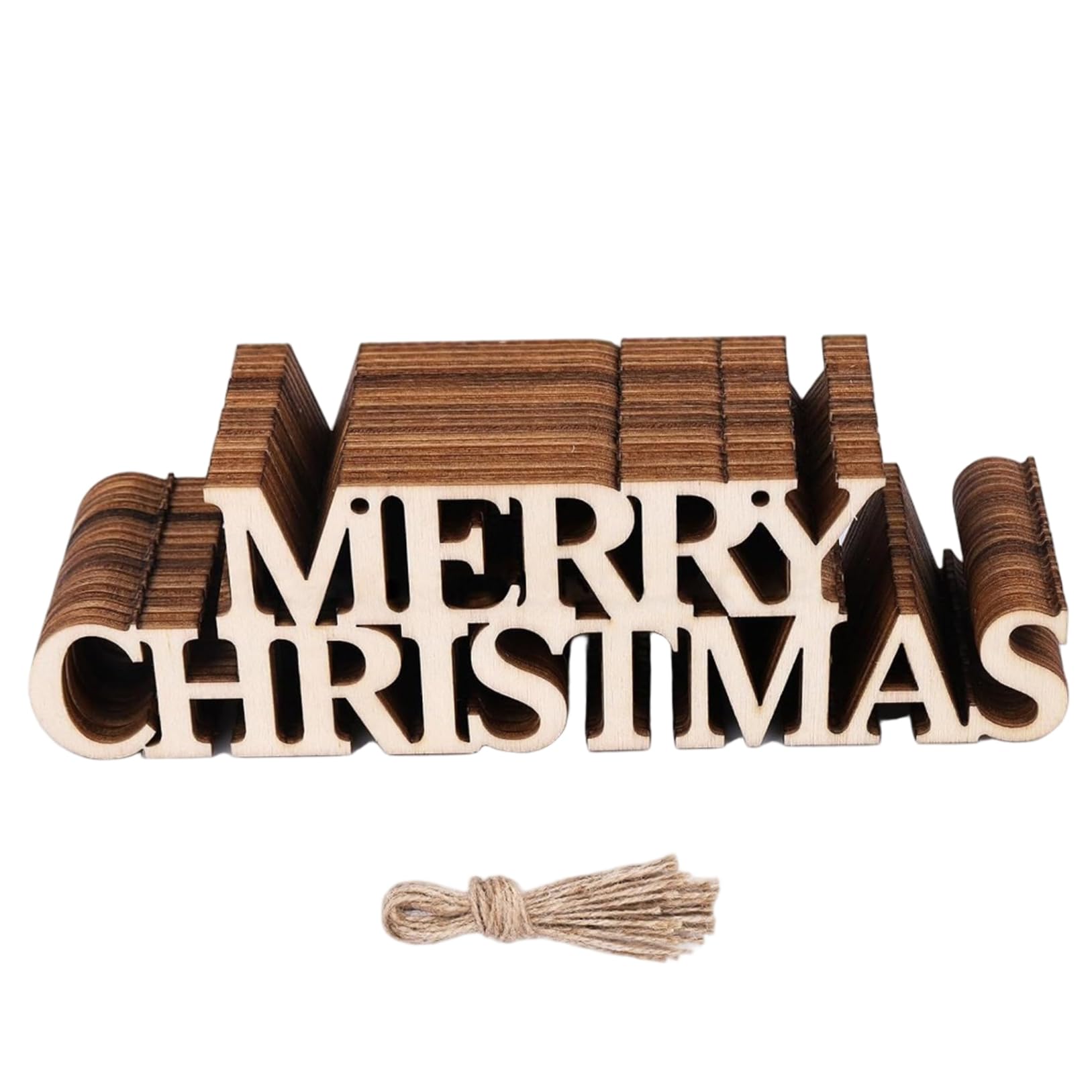 Ngbbby Assorted Color 50Pcs Merry Christmas Sign Unfinished Paintable Wood Sign With Rope Hanging Christmas Ornaments For Tree Home Decor, Decorations