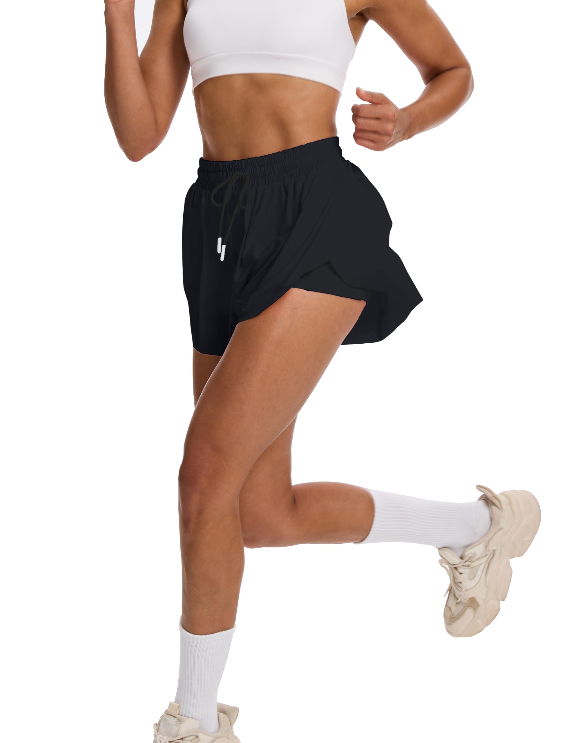 tanzdunsje Laufshorts Damen kurz Sportshorts 2 in 1,Tennis Gym Fitness RunningShorts mit 2 Taschen, Damen Schwarze Shorts Workout Sportrock Elastischer Bund, mit Innenfutter