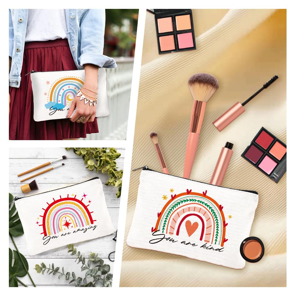 Doodlream Canvas Rainbow Makeup Bag - 4Pcs 23 x 15 cm Cosmetic Bags Travel Organizer Portable Accessories with Zipper - Image 4
