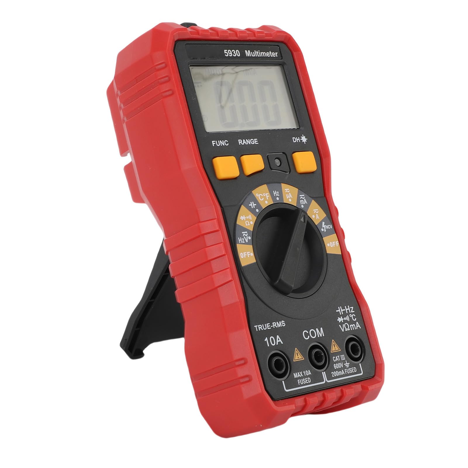 Multímetro Digital, Probador Inteligente de Condensadores de Voltaje, Voltímetro óhmetro CA CC 600 V 10 A, 20 mΩ, Funda de Goma Antideslizante, Diseño de Soporte Retráctil, LCD