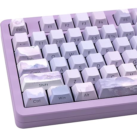 Lavender Keycaps Set: 136 Cherry Profile PBT Retro Blossom Dye Subbed Keycaps for Mechanical Keyboards
