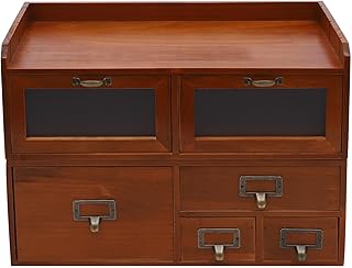 Wooden Desk Drawer Organizer Vintage Tabletop Storage Cabinet Organization Box Desktop Organizing Cabinet for Catalog Card Jewelry Makeup Craft & Tools (6 Drawers)