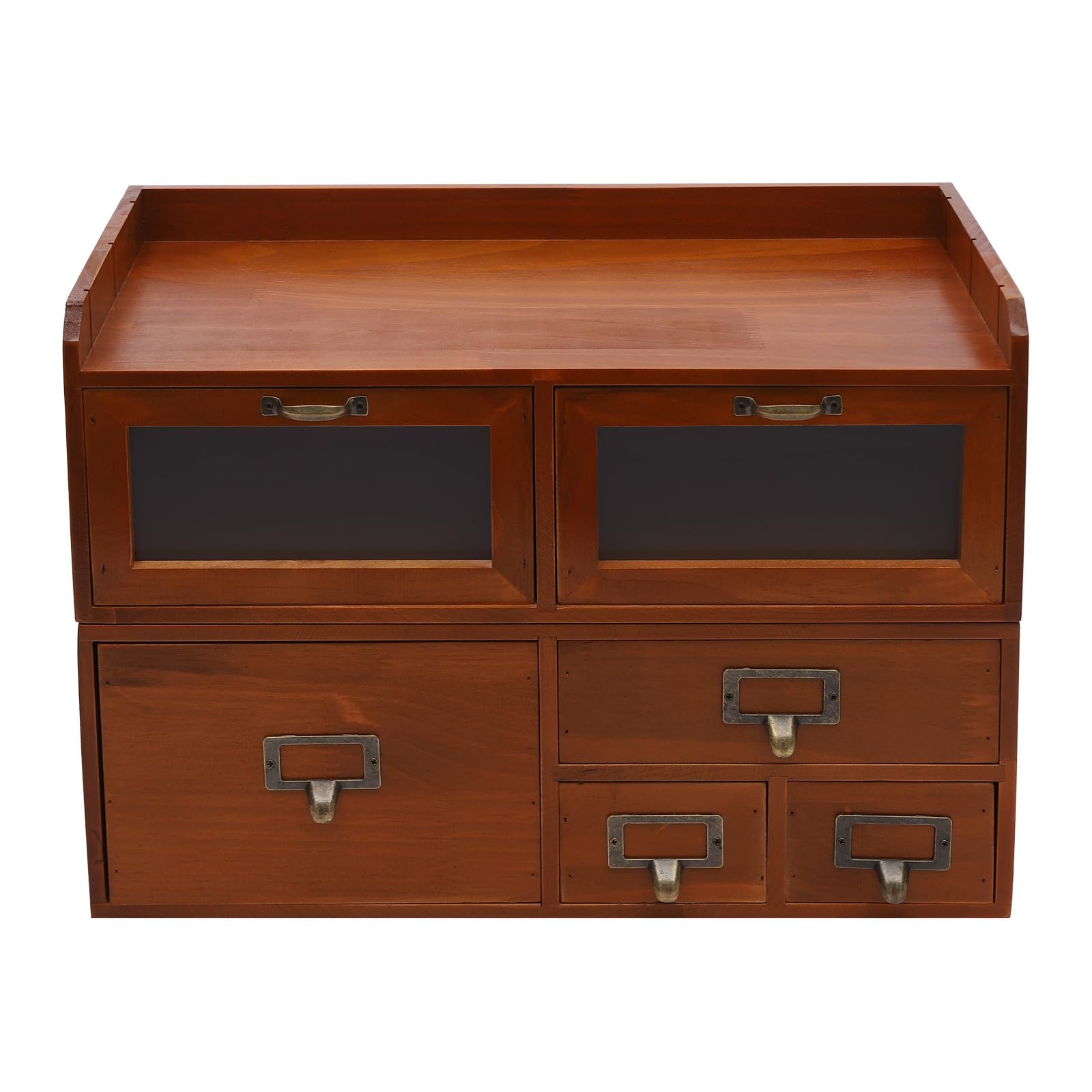 Wooden Desk Drawer Organizer Vintage Tabletop Storage Cabinet Organization Box Desktop Organizing Cabinet for Catalog Card Jewelry Makeup Craft &