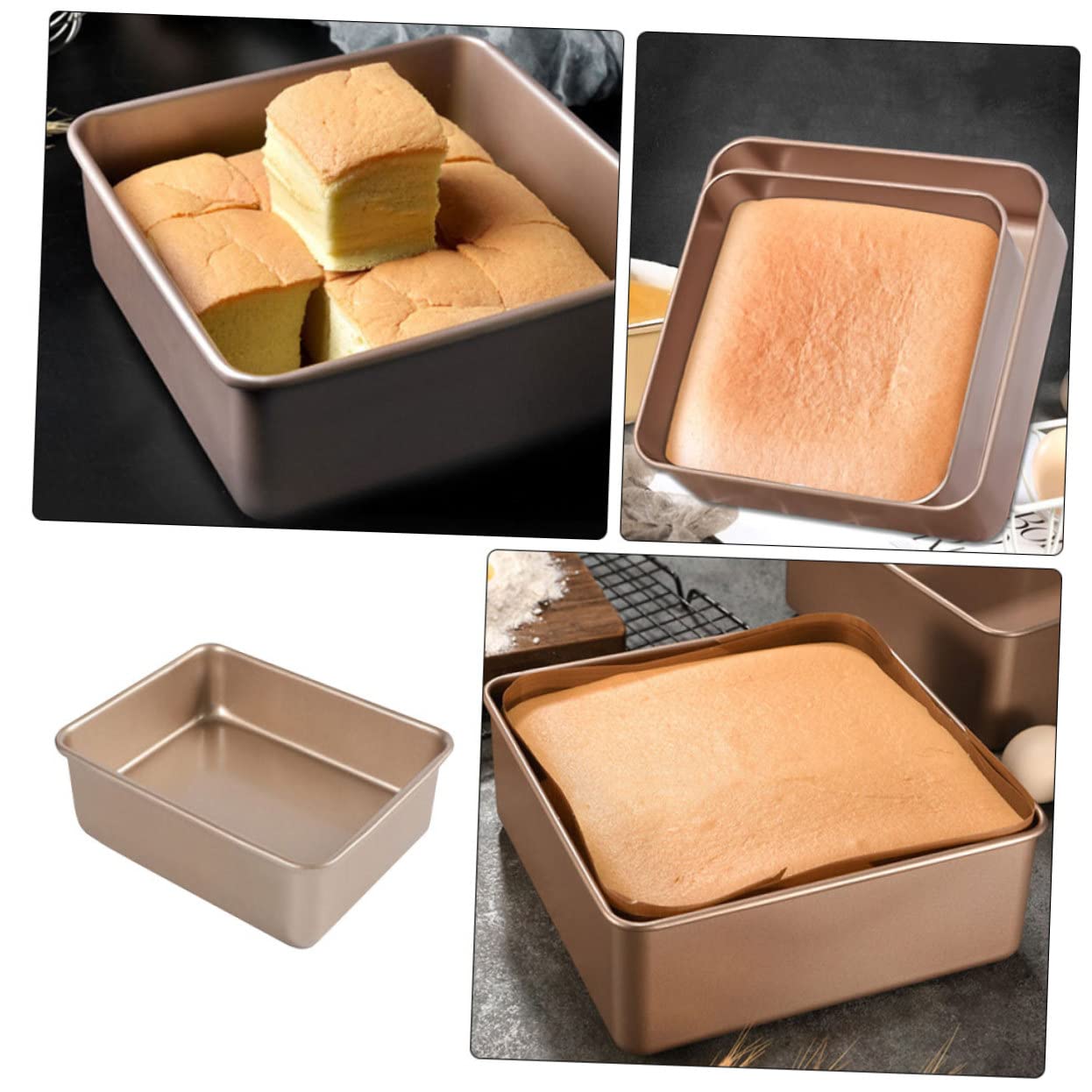 OUNONA Quadratische Backform aus Edelstahl Hitzebeständige Kuchenform mit Antihaftbeschichtung Multifunktional zum Backen Einfache Reinigung Goldfarben