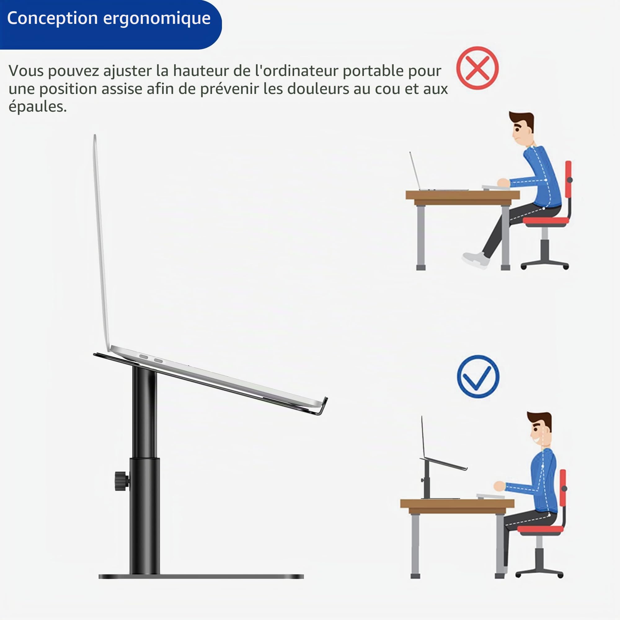 BESIGN LSX6N Support Ordinateur Portable Aluminium Ergonomique 10-15.6 Pouces Noir