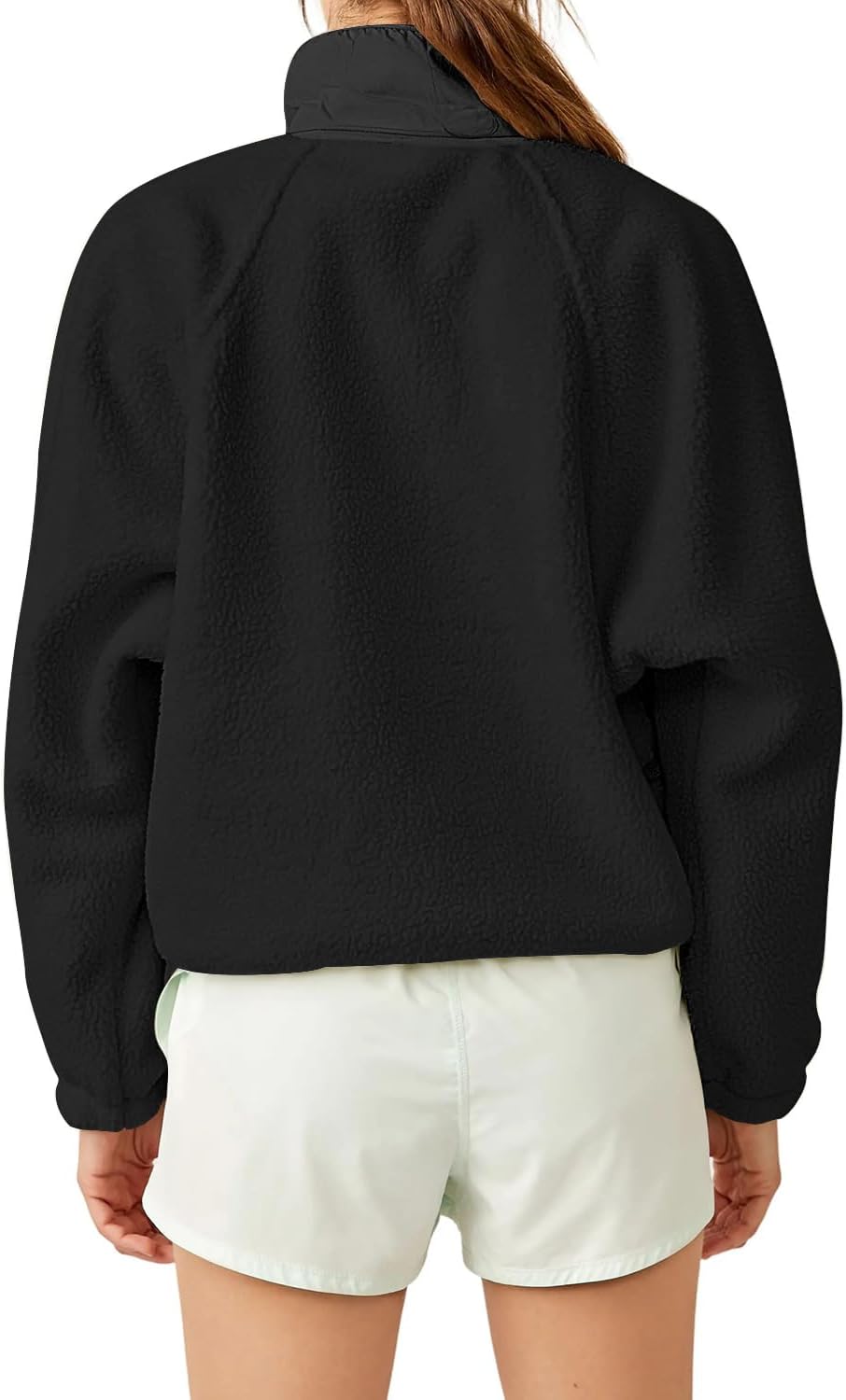 Aoang Womens Oversized Sherpa Jacket Fuzzy Fleece Teddy Coat with Pockets Colorblock S-XL - Image 2