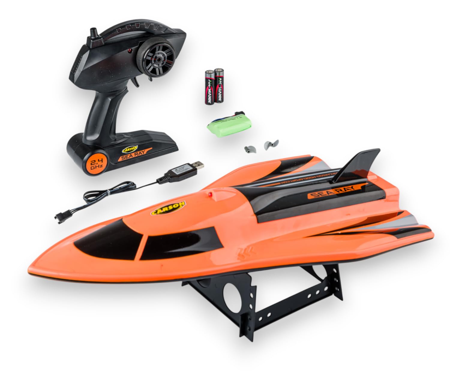 Carson Sea Ray RC - Barco RTR, 2,4 GHz, Doble accionamiento, LED, Color Naranja