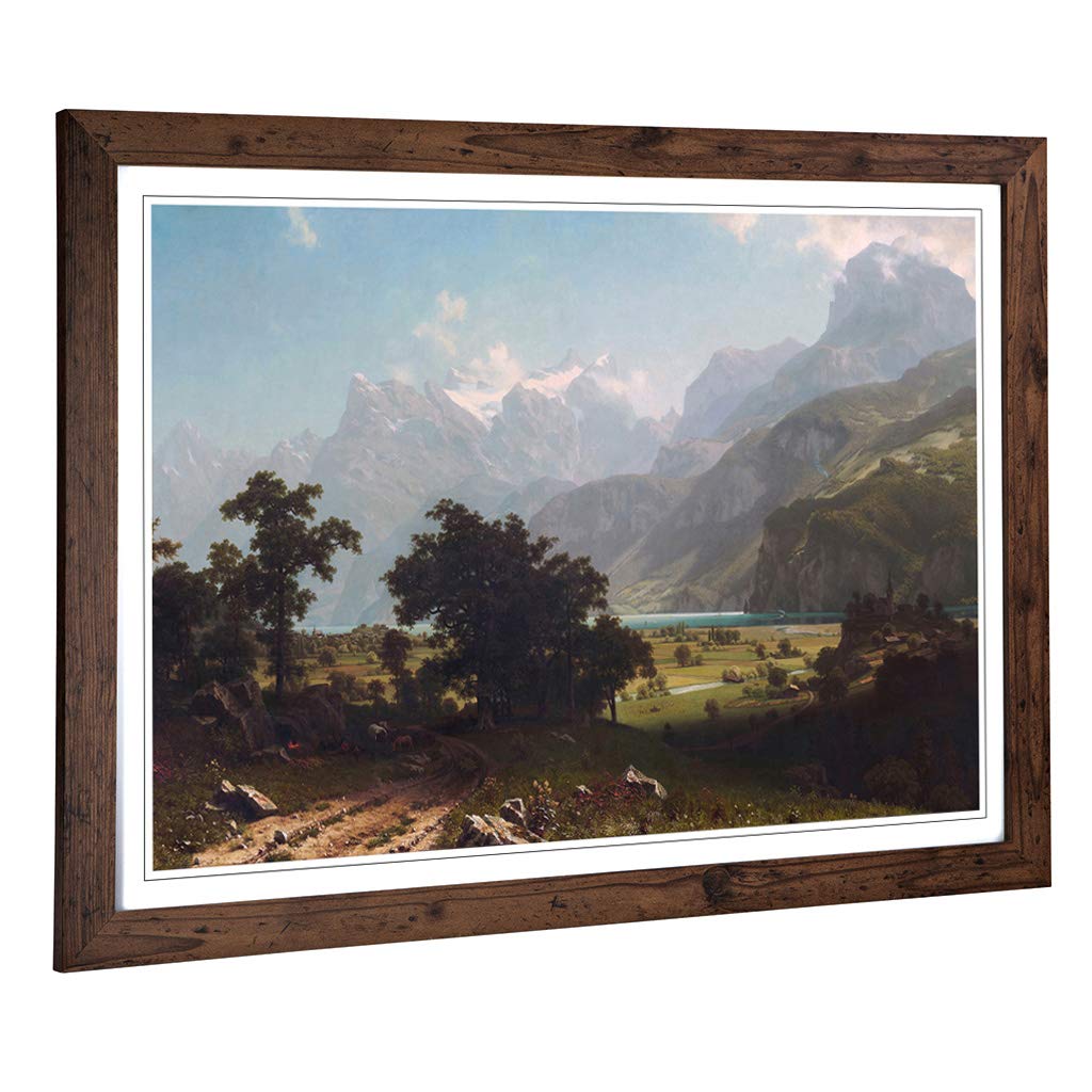 Big Box Art Framed Print of Albert Bierstadt Lake Lucerne Design | Wall Art Picture | Home Decor for Kitchen, Living, Dining Room, Bedroom, Hallway, Office, Walnut, A2 / 24.5x18 Inch / 62x45cm