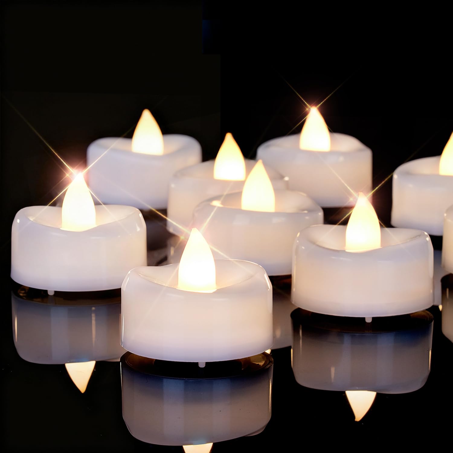 AMAGIC 12er Flimmerfreies LED-Teelichter, Batteriebetriebene Kerzen Für Hochzeit, Weihnachten, Tischdeko, Zuhause,weißer Außenschale