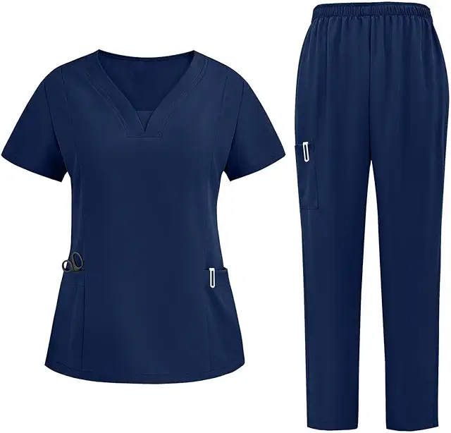 Navy Blue Scrub Uniforms: Women's Two-Piece Workwear Set