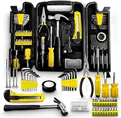 Kit de Ferramentas Profissional, 200 Peças, Preto e Amarelo, Maleta ABS Reforçada, 22x32cm, com Chaves Allen, Martelo, Alicate, Estilete, Bits, Chaves, Fixadores e Mais