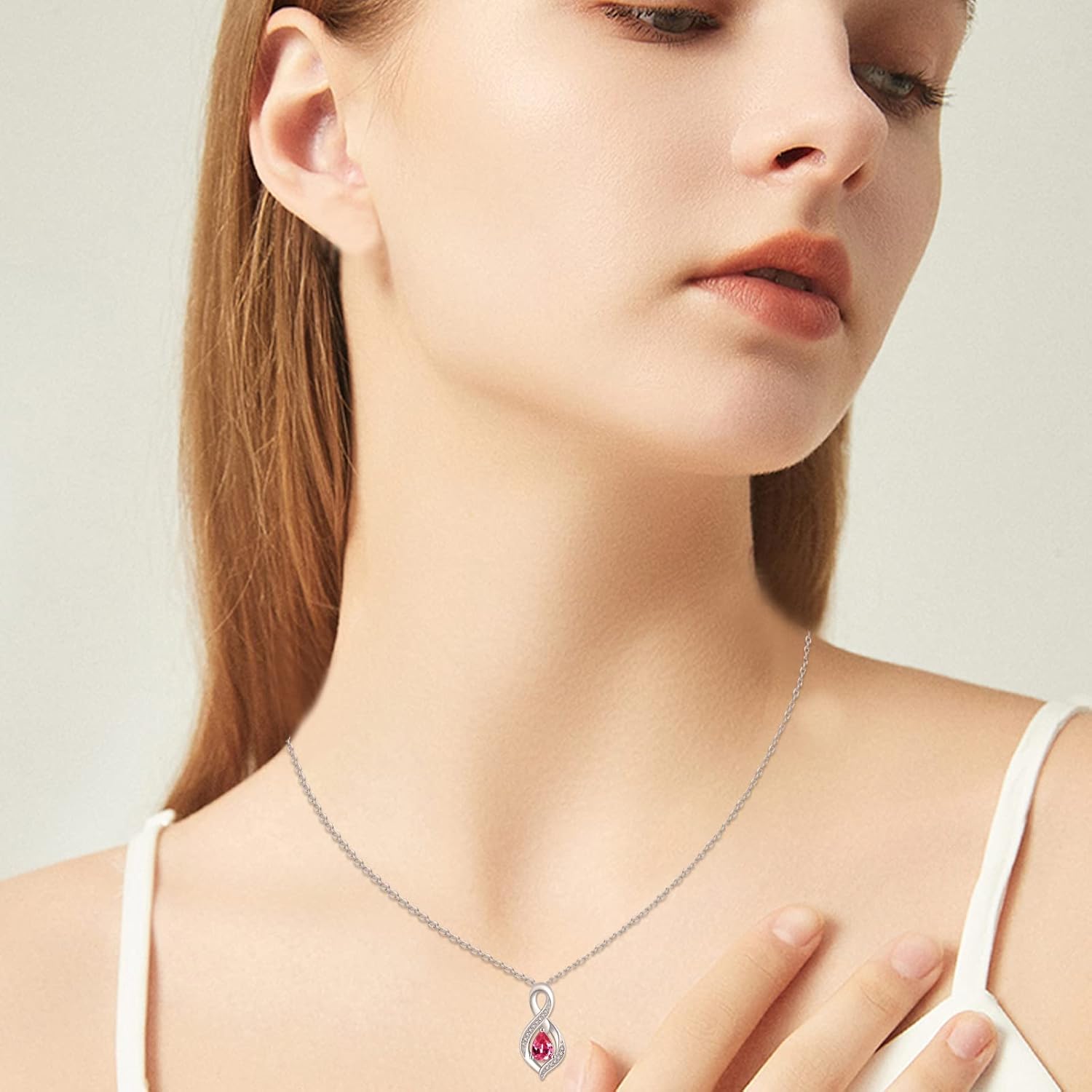 Infinity Birthstone Necklace for Women - 925 Sterling Silver Teardrop Pendant with Genuine Birthstone, Personalized Birthday Gift Jewelry for Her, Mom, Wife, Valentine's Day.18+ 2 "Extender - Image 4