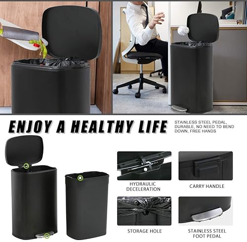 Miniatura 4 de Tarro de basura con tapa para oficina cocina de acero inoxidable de metal de acero inoxidable, cubo de basura grande, cubo de basura de reciclaje,