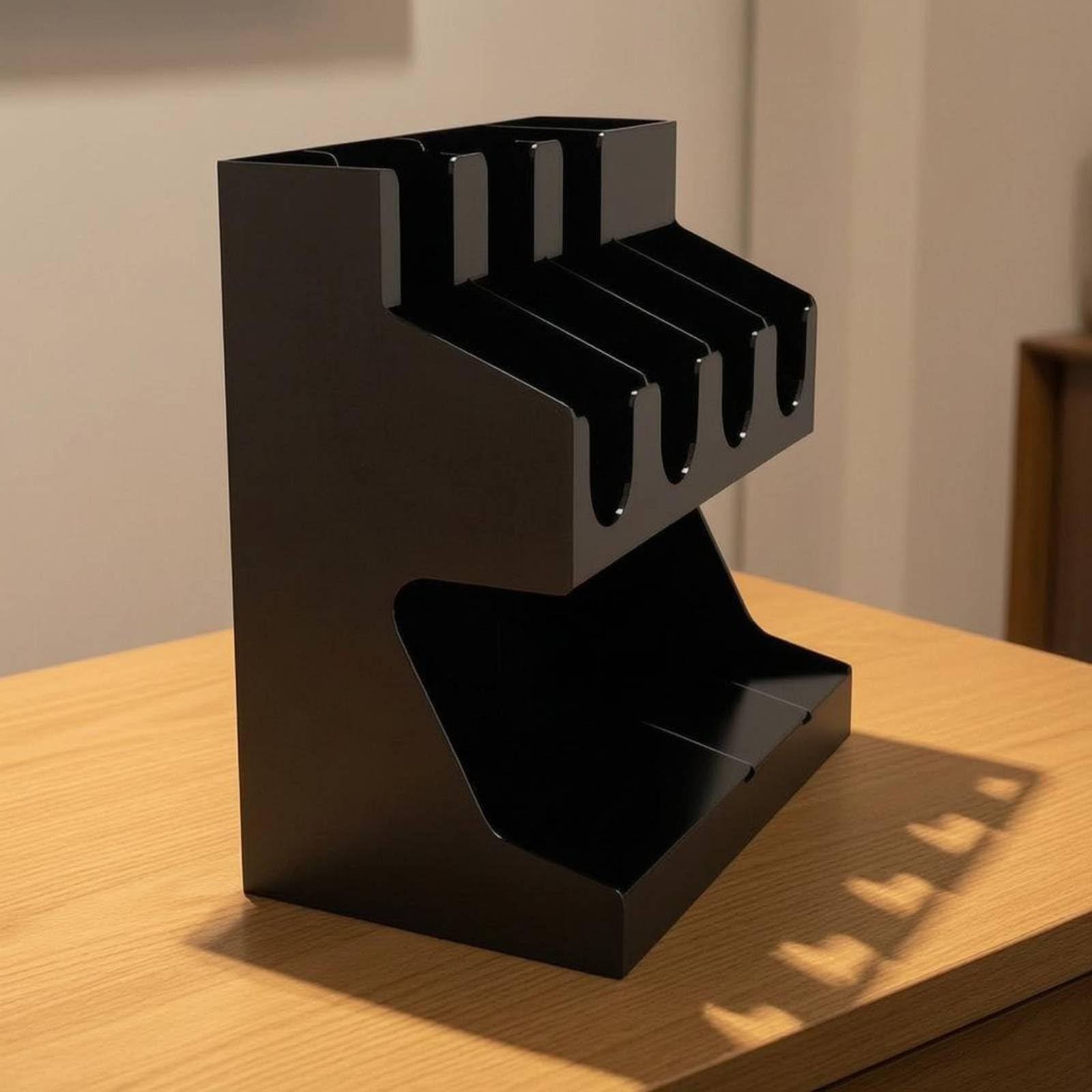 Baoblaze Porta Bicchieri da Banco Organizzatore Tazze Coperchi Cannucce Agitatori in Acciaio Inox a Due Livelli con Divisori Verticali E Presa Rapida Adatto, Legno Naturale