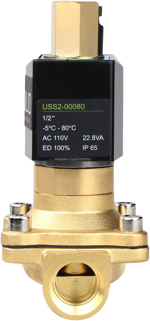 U.S. Solid 1/2" Brass Electric Solenoid Valve 110V AC NBR Seal Normally Open (Air, Gas,Fuel.)