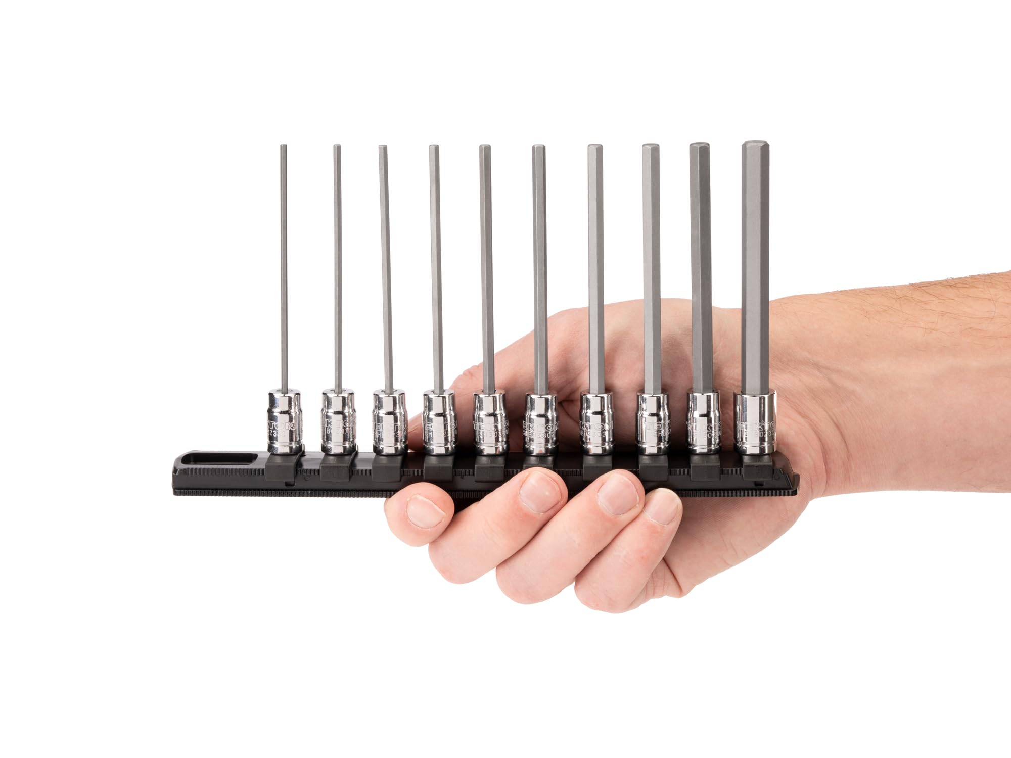 TEKTON Zestaw nasadek sześciokątnych 1/4 cala z szyną, 10-częściowy (5/64-5/40.6 cm) | SHB90108