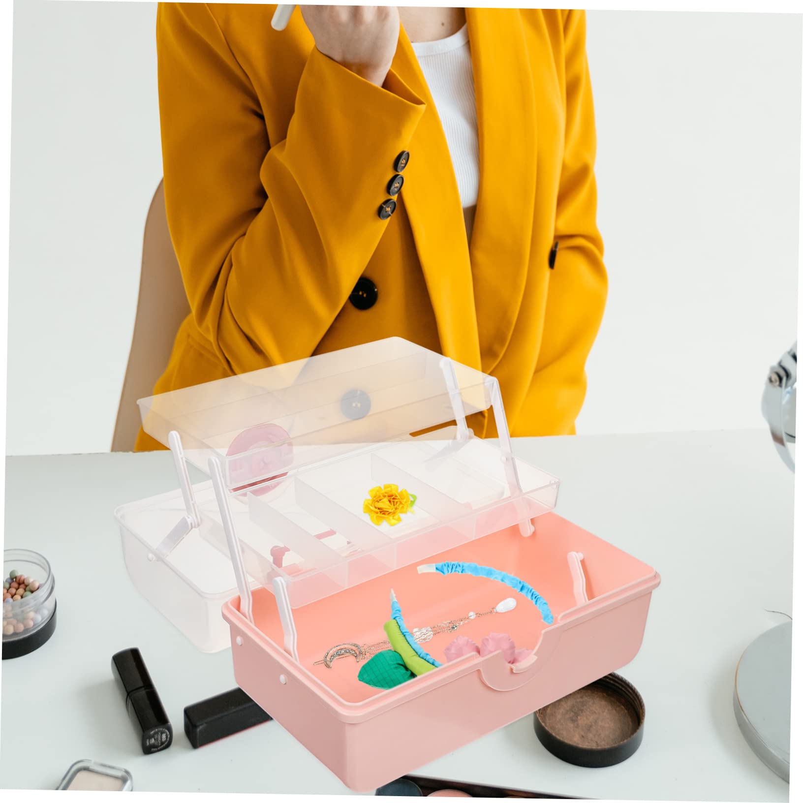 Mehrlagiges Haaraccessoire Aufbewahrungsetui für Mädchen mit Großem Fassungsvermögen Rosa Kunststoff Praktisches Organizer Design zur Übersichtlichen Aufbewahrung von Haarspangen