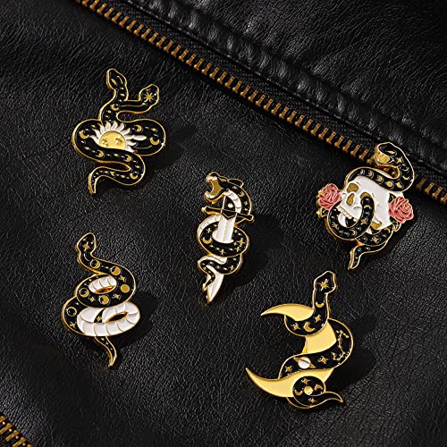 ROFARSO Snake Enamel Lapel Pin Set Cartoon Love Life Pin, Halloween Accessory for Backpacks Clothing Bags Hats Shirts (5piccs pin set)3