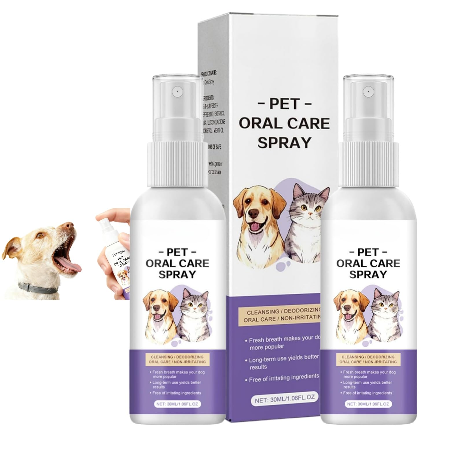 Dental Pet Spray by Furaqua,Dog Teeth Cleaner, Breath Spray,Gum Health Mouth Cat Kitten Puppy Small Medium Large Breed Orals Care Plaques Tartars Removal (2 pcs)