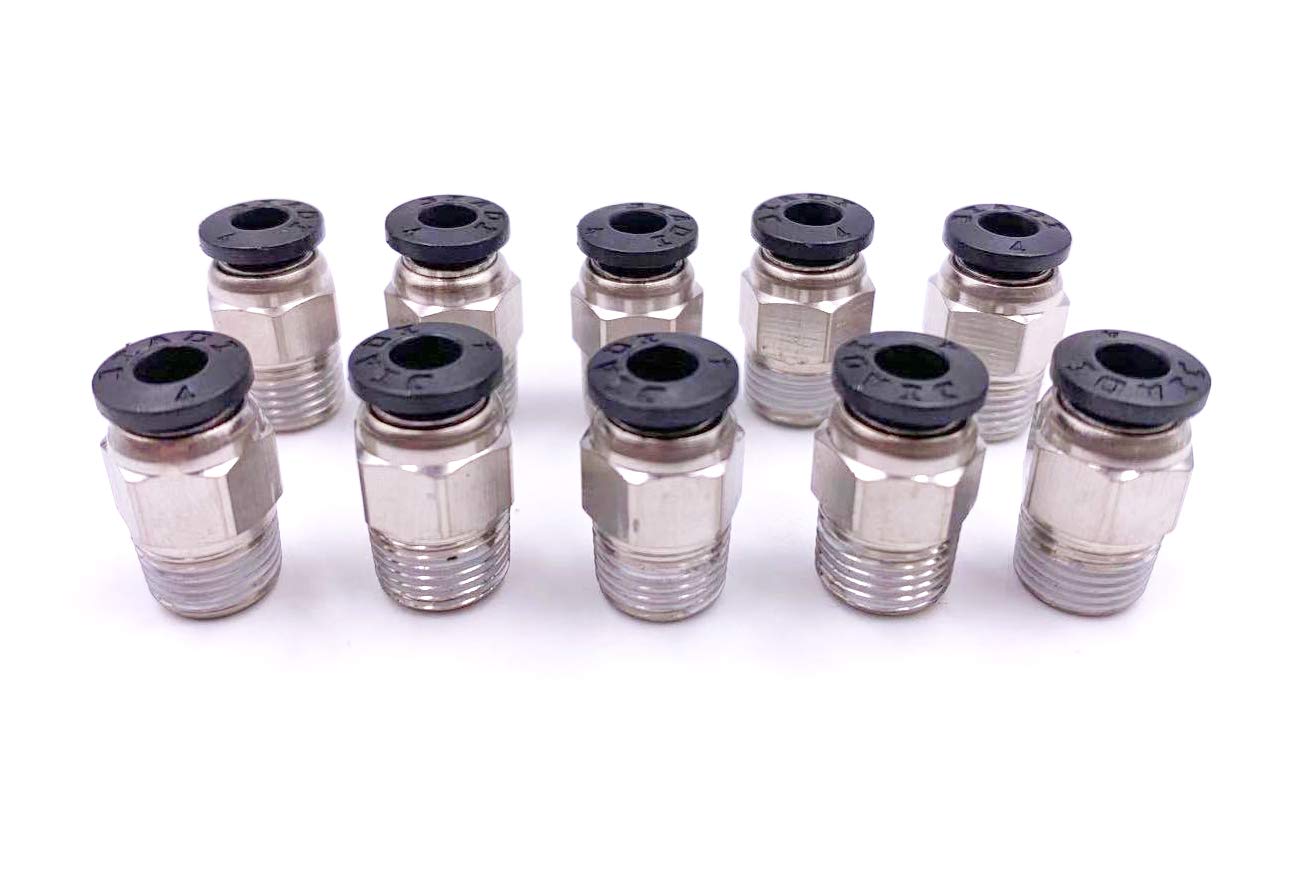10Pcs 1/8 PT Male Thread Pneumatic Fittings - 4mm Straight Quick Connect For PETF Tubes