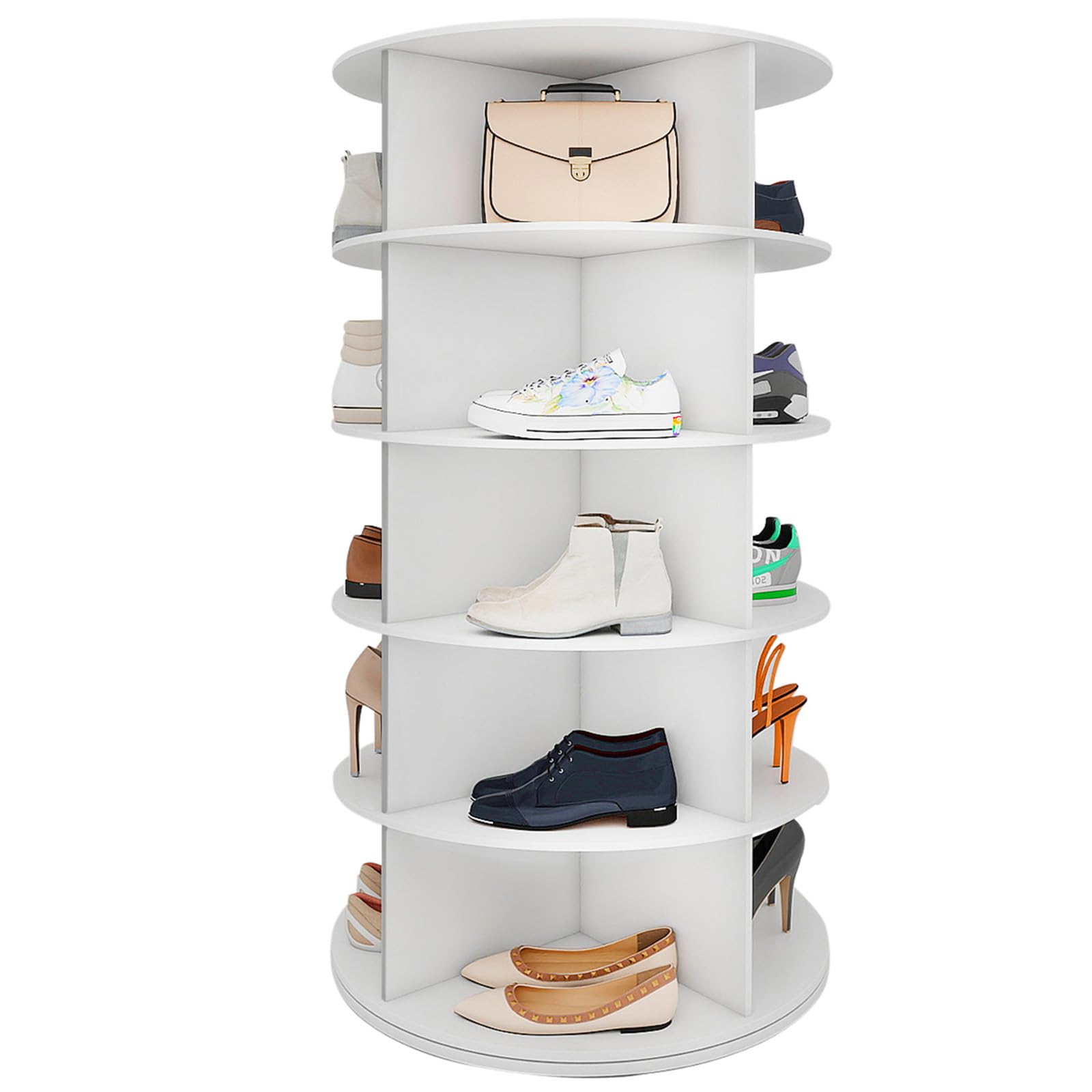 5 Tier Rotating Shoe Rack Tower Cabinet, 360° Spining Shoe Storage Round Carousel Vertical Handbag Organizer Tall Display Lazy Susan Closet Organization 114*60cm with 4 Double-Layer Holders (5 Tier)